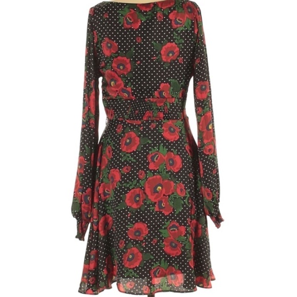 Free People Rouched Love FLORAL red Ruffle mini long sleeve dress - Picture 7 of 10